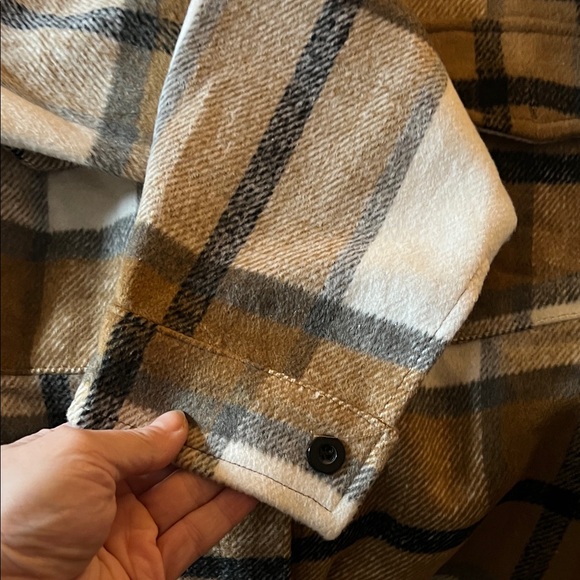 Stylish Plaid Button Down Shirt - Brown and White - Picture 3 of 4